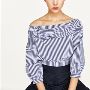 Zara Off Shoulder Striped Cropped Length Top Size XS